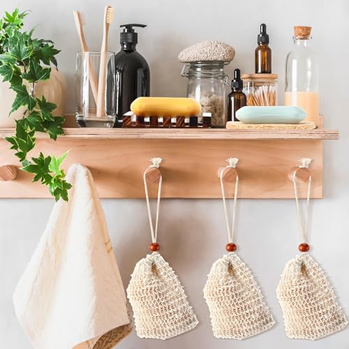 Baderke 36 Pcs Soap Saver Set for Packaging Gift Including Wooden Dish Holder Exfoliating Bag with Drawstring Soap Pads for Mother's Day Bar Wedding Baby Shower Homemade Gift(Mixed Color) - color: Wood