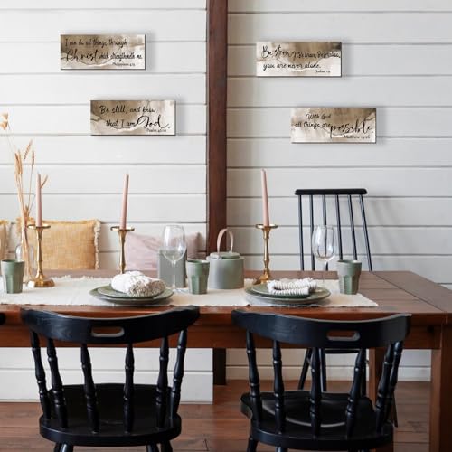 4 Pcs Burnt Brown Bathroom Decor Christian Wall Art Abstract Bible Verse Wall Decor Rustic Inspirational Wood Bathroom Accessories For Bedroom Kitchen Office(10 x 4 Inches, Brown) - color: Brown