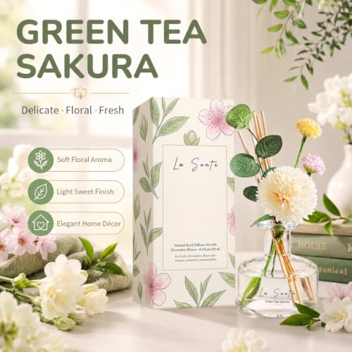 Green Tea Sakura Reed Diffuser Set, 8.5 fl oz/ 250ml | 8.5 fl oz, 250ml