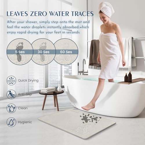 Stone Bath Mat Quick Drying Absorbent Shower Mat Diatomaceous Earth Pad Bathroom Floor Bathtub Pad Non-Slip Easy to Clean Bathroom Essentials (Pet Pattern-Beige) - color: Pet Pattern-beige