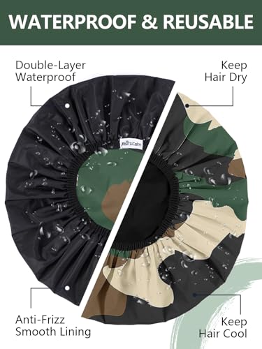 Years calm Shower Cap for Men, Waterproof Reusable Hair Cap with Dual-Layer Design, Reversible Double-Sided Use, Stretchable Elastic Band, Comfortable Fit for Shower, Gym, Hair Care & Travel - color: Green and black