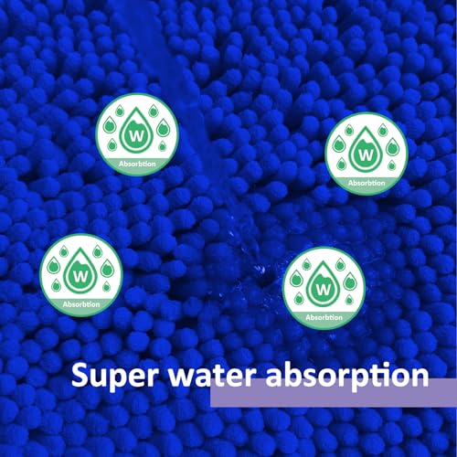 RUN HELIX Bath Rugs Non Slip Washable 2 Piece Non Slip Extra Absorbent Shaggy Chenille Bathroom Rugs and Mats Sets - color: Deep Blue, size: 32"L x 20"W + 24"L x 16"W