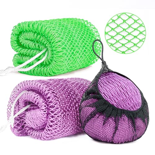 2 Pack African Net Sponge Exfoliating Body Scrubber Bath Sponge for Daily Use (Light Purple + Light Green) - color: Light Purple + Light Green