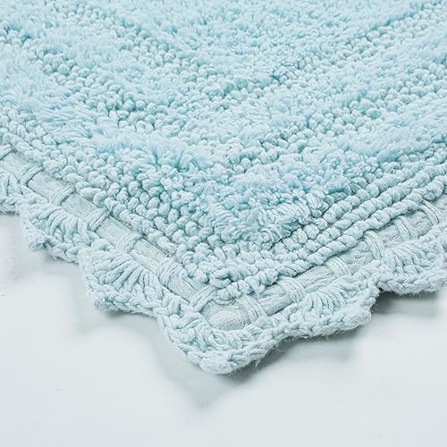 TreeWool 2-Pack Gorjeeus Collection Soft Reversible Bathroom Rug Cotton Bath Mat Set with Crochet Border - Rectangle (19" x 26"; Sky Blue) - color: Sky Blue