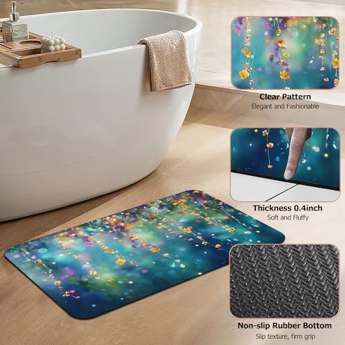Non Slip Bath Mat,Abstract Flowers Bathroom Decor,Spring Floral Diatomaceous Bath Mat Quick Dry Absorbent Bathroom Rugs-Shower Rug for Kitchen Laundry Bathtub Shower 17"x29.5" - color: Abstract Flowers,spring Floral