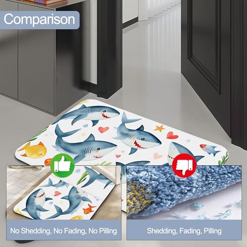 Bathroom Floor Mat,Cute Sharks Bathroom Rugs,Quick Dry Watercolor Fish Diatomaceous Bath Mat,Non Slip Super Absorbent Soft Floor Mat for Home Kitchen Dorm Patio 17 X 29.5 Inch - color: Cute Sharks