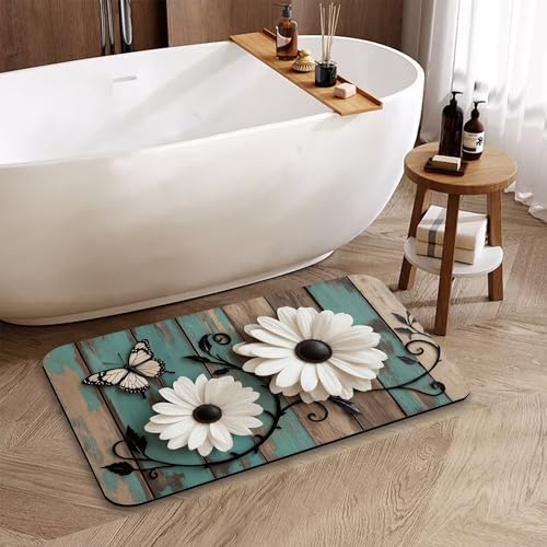 Autumn Vintage Butterfly Bathroom Rug, Rapid Dry Absorbent with Non-Slip Rubber Base Bath Mats for Bathroom 17"x30" - color: Autumn Vintage Butterfly