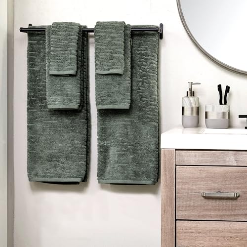 SKL Home CloudSoft 100% Cotton Luxury 6-Piece Towel Set, 600 GSM, Ultra Plush & Absorbent - 2 Bath Towels, 2 Hand Towels, 2 Washcloths, Green Pine - color: Green Pine, style: 6-Piece Towel Set