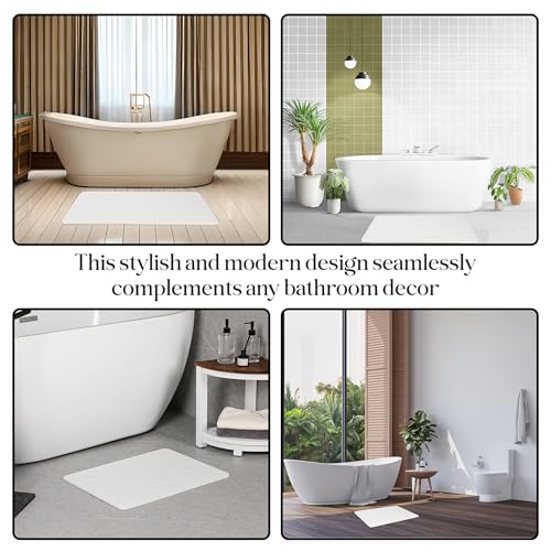 Diatomaceous Earth Stone Bathmat | Eco-Friendly XL Stone Bath Mat 18x24 Inch. Instant Dry Bathroom Mat with Sandpaper & Pads. Multiuse, Kitchen Counter & Stone Dog Bowl Mat (2, White) - color: White