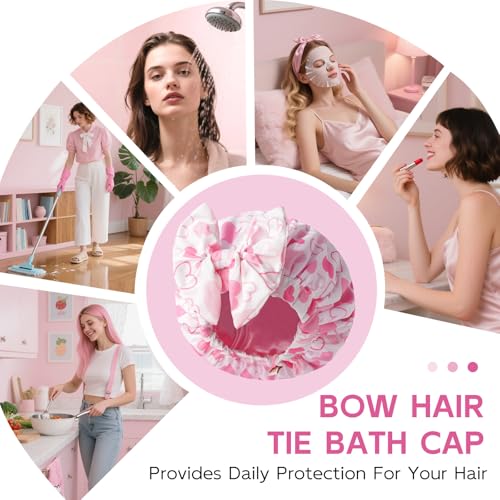 Years Calm Extra Large Shower Cap for Long Thick Hair – Waterproof Double Layer Bath Cap with Satin Lining, Secure Elastic Fit for Braids, Curls & Extensions - color: Pink Heart
