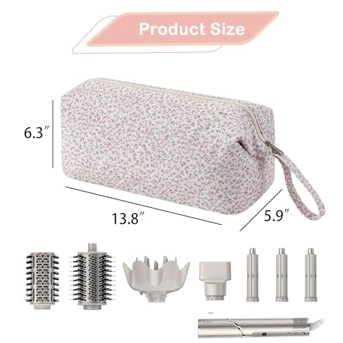 Large Quilted Hair Tools Travel Bag with Floral Pattern,Hair Styling Accessories Storage Case for Shark FlexStyle, Dyson Airwrap Hair Dryer, Curling Iron, Revlon Hair Tools(09Small Pink Flower) - color: 09 Small Pink Flower