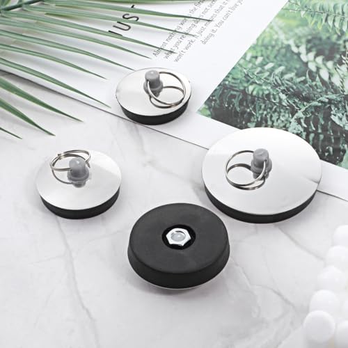 4PCS Stainless Steel Sink Stopper Drain Plug, Rubber Drain-Stoppers, Tub Drain-Stopper, Bathtub Stopper Plugs with Hanging Ring, Universal Bathtub Plug Drain-Stopper for Kitchen and Bathroom (4 Size)