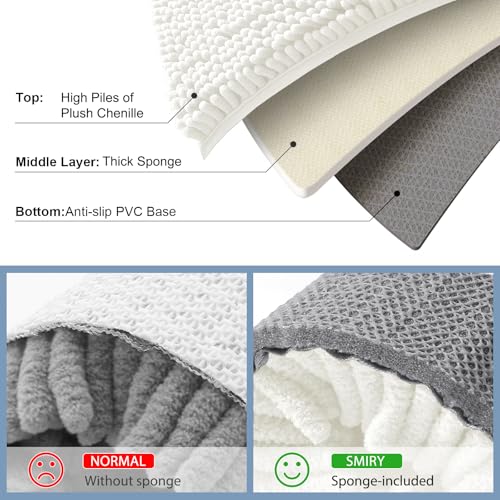 Smiry Luxury Chenille Bathroom Rugs 48x32, Extra Soft and Absorbent Shaggy Bath Mat, Machine Washable, Non-Slip Plush Carpet Runner for Tub, Shower, and Floor, Home Decor Accessories, Ivory - color: Ivory, size: 48'' X 32''