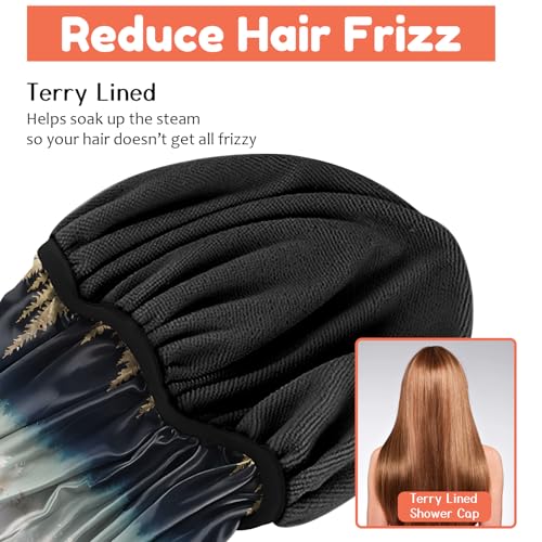Luxury Shower Cap Terry Lined Reusable Triple Layer Waterproof Hair Elastic Caps Shower Bath Hat for Women Girls Cute Aesthetic-Forest - color: AL14-Forest