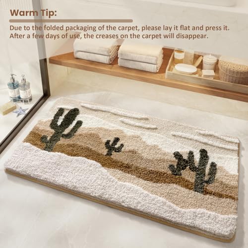 Bathroom Rug Mat, Yellow Desert Cactus Bath Mat with Soft & Non-Slip, Ultra Absorbent Microfiber Shaggy Door Mat, Quick Dry Bath Rug Carpet for Toilet Bathtub Bedroom 20x31 Inch (Yellow) - color: Yellow