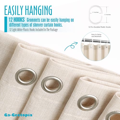 Ga-Geetopia Linen Textured Shower Curtain Set with Hooks, Boho Farmhouse Bath Shower Curtains for Beige Bathroom Neutral Cloth, Hotel Luxury, Weighted Hem, 72W x 72L, Cream - color: Linen | With Hooks, size: 72"W x 72"L (Pack of 1)