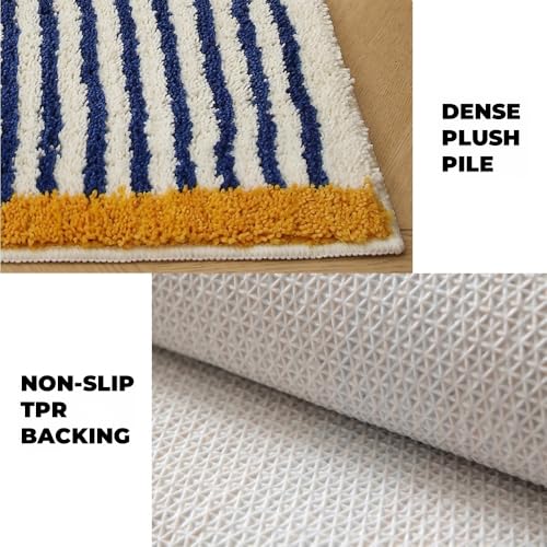 GIB Bathroom Rugs Mat 24" x 16", Extra Soft Absorbent Plush Fluffy Bath Rugs, Non-Slip Washable Bath Mats for Bathroom Floor Shower Home Decor Accessories, Blue & White Striped with Yellow Accents - color: Blue With Yellow, size: 24" X 16"