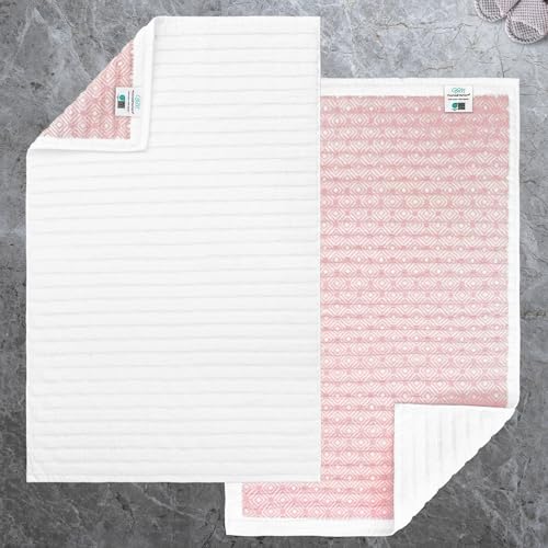 VOOVA & MOVAS Hotel-Grade Quality White Non Slip Bath Mats Set of 2 - Cotton Fabric, Thick 840gsm, Absorbent, Machine Washable, Large 22"x34" Bathroom Mats, Terry Cloth Rubber Backed Bathroom Mats - color: White, size: 22"x34"