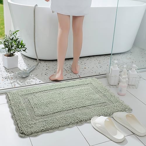Savi Home Cotton Crochet Bathmat with Antiskid 17x24 Sage Green, 100% Pure Cotton, Super Soft Bath Rug, Plush & Absorbent,Full Reversible Step Out Rugs - color: Sage Green, size: 1'5" x 2' (Rectangular)