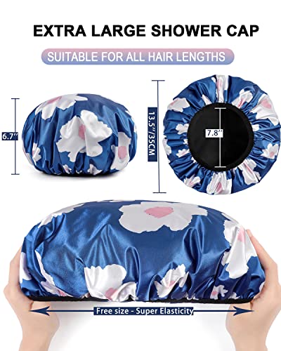 YIZIJIZI Terry Lined Shower Cap,Triple Layer Large Cap for Women,Shower Cap Reusable Waterproof,Long Thick Hair(Blue) - color: Blue