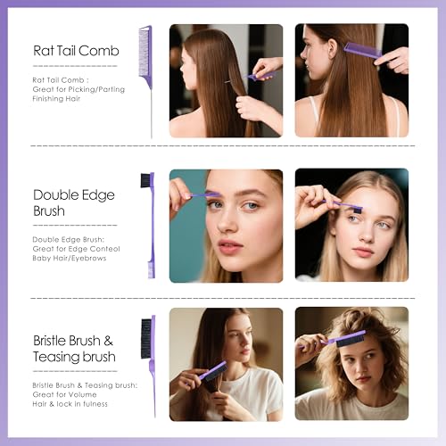 11 Pcs Hairbrush Set, Detangle Hair Brush And Spray Bottle, 3 Pieces Smooth Hairbrush For Toddlers, Suitable For Wet and Dry Hairstyles, Suitable For Adults And Children. (Purple) - color: Purple