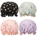 4 Pcs Shower Caps Hat for Women and Girl, Reusable Waterproof Bath Cap Double Waterproof Layers Butterfly - color: 4 Pack - Butterfly
