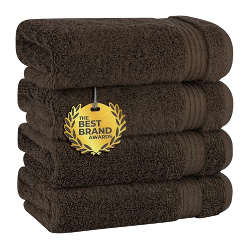 Cotton Paradise 100% Cotton Turkish Towel Set, Soft Absorbent Quick Dry, 4 Piece Hand Towel Set, Chocolate Brown - color: Chocolate Brown, size: 4 PC SET (16x28")