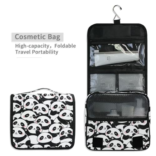 MNSRUU Hanging Toiletry Bag Hello Panda Makeup Bag Portable Travel bag for Toiletries Organizer Bags for Women Men, Travel-Essentials Bag - color: Panda 14