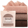 Kitsch African Net Sponge – Exfoliating Body Scrubber for Cleansing & Gentle Daily Exfoliation – Stretchable Bath Sponge for Hard-to-Reach Areas, Long-Lasting Shower Essential - Rosewood, 3 Pcs - color: Rosewood