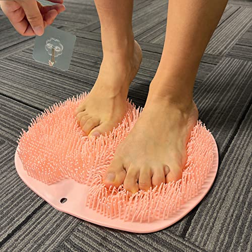 Shower Foot Scrubber Mat Back Washer Back Exfoliating Bath Wash Pad Wall Mounted Slip Suction Cups Foot Scrubber for Use in Shower Cups Foot Cleaner for Men and Women - color: Pink