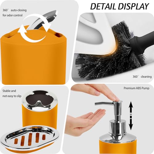 Lnond Orange Bathroom Set, 23-Piece Orange Black Geometric Bathroom Decor Set with with Shower Curtain and Rugs, Trash Can, Toilet Brush Holder Set & Soap Dispenser - style: Orange Geometric