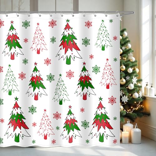 Winter Christmas Shower Curtain,Red Holiday Xmas Snowflake Shower Curtains for Kids Bathroom Decor Waterproof Fabric Shower Curtains Bathtub Decor with 12 Hooks 72 X 72 Inches