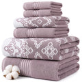 Modern Threads Charlize 6-Piece 100% Cotton Towel Set–Reversible Yarn Dyed Jacquard & Solid – Includes 2 Bath Towels, 2 Hand Towels, 2 Washcloths – Absorbent, Quick Dry, Soft & Durable – Orchid - color: Orchid, style: Fancy Medallion