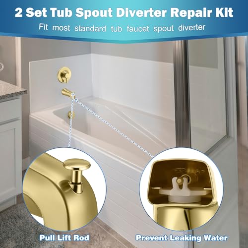 Enhon 2 Set Tub Spout Diverter Repair Kit, Includes 2 x Diverter Valve Stems, 2 x Cup Seals and Gates, Bathroom Shower Bathtub Leaky Faucet Repair Replacement Parts (Polished Brass,Classic) - color: Polished Brass
