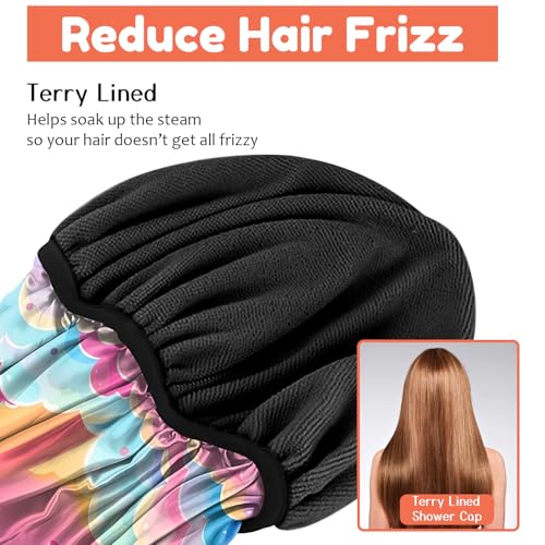 Luxury Shower Cap Terry Lined Reusable Triple Layer Waterproof Hair Elastic Caps Shower Bath Hat for Women Girls Cute Aesthetic-Pink Cloud - color: AL8-Pink Cloud