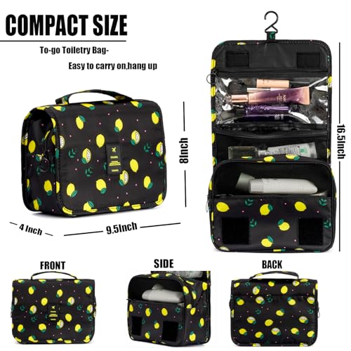 L&FY Hanging Travel Toiletry Bag Women's Cosmetic Organizer Makeup Pouch Men's Dopp Kits With Handle(Grey Lemon) - color: Grey Lemon, size: Compact Size