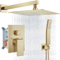 Aolemi Shower Faucet Set Rain Shower System with Handheld Spray Bathroom Shower Combo Rough-in Valve and Shower Trim Kit Included Brushed Gold 16 Inch Wall Mount Shower Head - color: Brushed Gold, size: 16 Inch Wall Mount Shower Head
