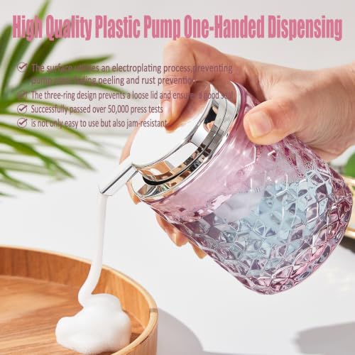 Malachi Foaming Hand Soap Dispenser, Refillable Clear Glass Foam Pump Bottle for Hand Soap, Dish Soap, Body Wash, Shampoo, Facial Cleanser & Baby Wash, Multi‑use for Bathroom, Kitchen & Commercial Use - color: Diamond Pink -2