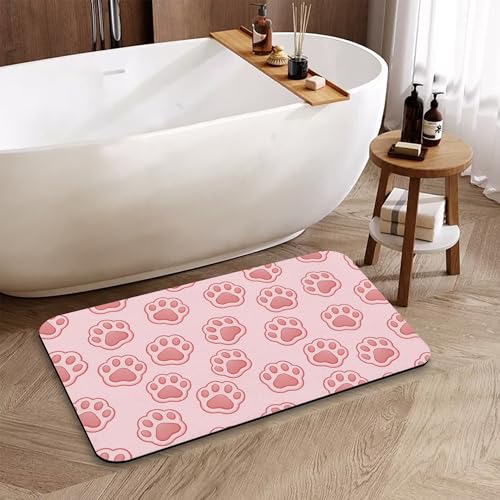 Paws Pink Bathroom Rugs Mat, Super Absorbent Quick Drying Floor Mat for Bathroom Entryway 17"x30" - color: Paws Pink