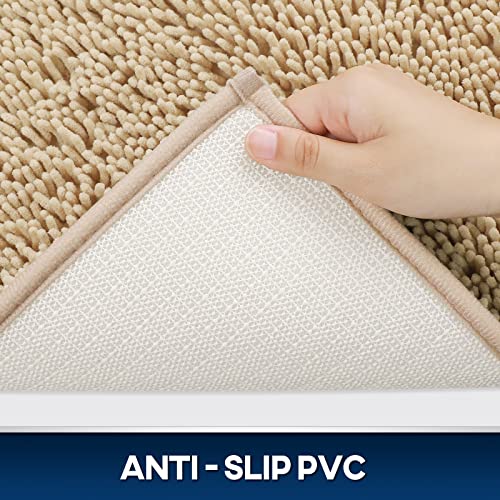 TREETONE Chenille Bath Mat 3 Pieces Bathroom Rugs Set, 20x20 Inches U-Shape Contoured Toilet Mat & 20x32 Inches Rug & Lid Cover,Water Absorbent Plush Rugs for Tub Shower & Bath Room -Beige - color: Beige, size: Set of 3-Medium 20" x 30"/Contour/Lid Cover