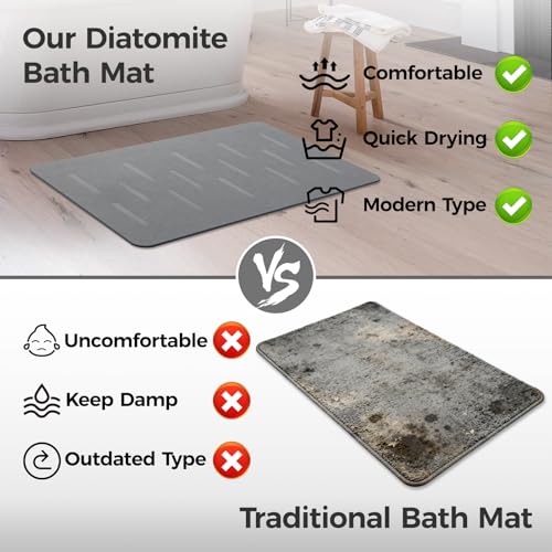 Large Stone Bath Mat 2 Pack, 31.5'' x 19.7'' Quick Drying Diatomaceous Earth Mat Large, Super Absorbent, Non Slip Diatomite Stone Bath Rugs for Bathroom, Easy to Clean (Light Grey) - color: Light Grey