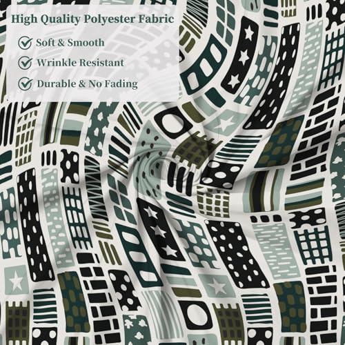 Fabric Shower Curtain with Hooks, Waterproof & Washable Polyester, Boho Green Checkered Geometric Shower Curtains for Bathroom, Neutral Modern Abstract Pattern Bathroom Curtain, 71x74 Inch - color: Green Abstract Geometric