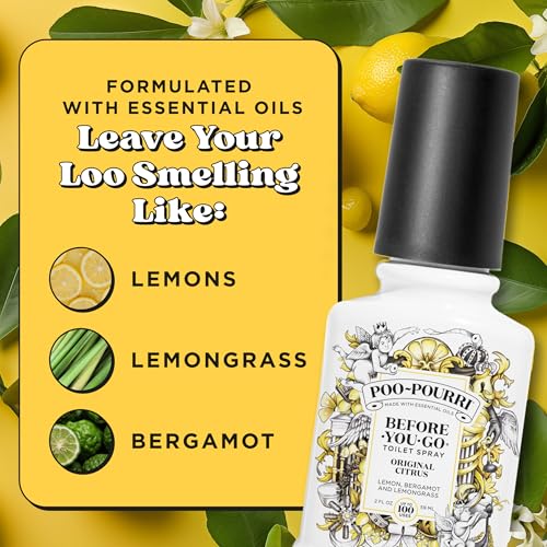 Poo-Pourri Before-You-Go Toilet Spray, Original Citrus, 2 Fl Oz, 2 Pack, Up to 100 Uses, Bathroom Odor Deodorizer with Essential Oils, Travel Essentials, TSA Approved Size, Lemon Bergamot - size: 2 Fl Oz (Pack of 2)