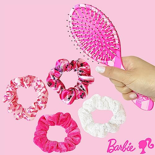 Barbie Hair Accessory 5 Pcs Set - 1 Regular 9 inch Hairbrush & 4 Scrunchies - Detangling Brush Elastic Hair Ties Ropes, Ages 3+ - color: Barbie 5 Piece Hair Accessories