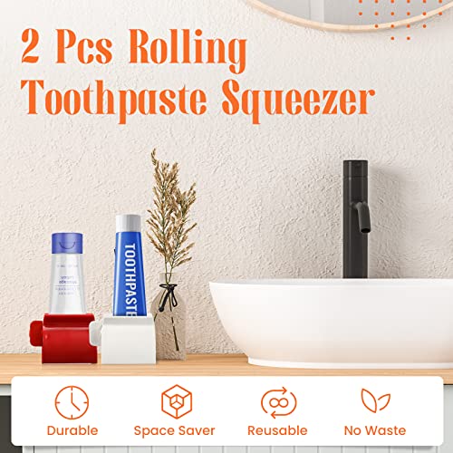 Set of 2 Rolling Tube Toothpaste Squeezer Dispenser Toothpaste Seat Holder Stand - color: Multicolor