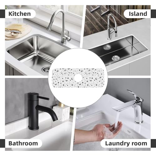 Black Moon White Stars 15" X 5.5" Kitchen Sink Splash Guard Faucet Faucet Guard Draining Mat Sink Splash Guard Faucet Kitchen Bathroom - color: Black Moon White Stars