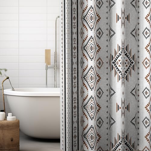HunnmingRe Western Shower Curtain Waffle Southwest Aztec Geometric Stripes Fabric Shower Curtain Set with Hooks for Bathroom 72 x 72 Inches Farmhouse Boho Bath Curtains(Brown) - color: Brown