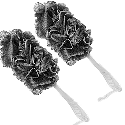 Black Charcoal Loofah for Mens - Back Loofah Scrubber with Handle - Long Handle Bath Brush - 2 Pack - style: Black and Black