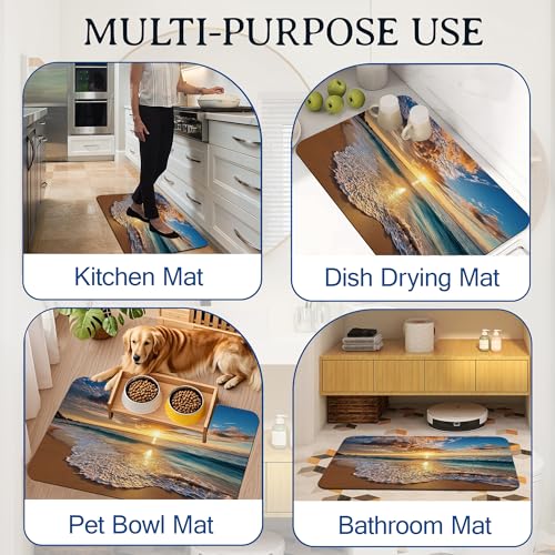 Elightvap Ocean Beach Sunrise Bathroom Mat Quick Drying Non Slip Bath Mats Absorbent,Bath Mat Quick Dry Bathroom Rug in Front of The Kitchen Sink, Shower Room, Bathtub,17 * 29.5 Inches - color: Ocean Beach Sunrise