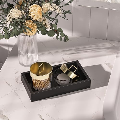 ZHWS Small Bathroom Vanity Tray for Countertop Makeup Perfume Decor Candle Jewelry, Small Kitchen Tray for Soap Dispenser Spice Sponge Holder Black Toilet Tray 7.9”L x 4.4”W x 1.14”H - color: Black, size: 7.9" x 4.4" x 1.1"